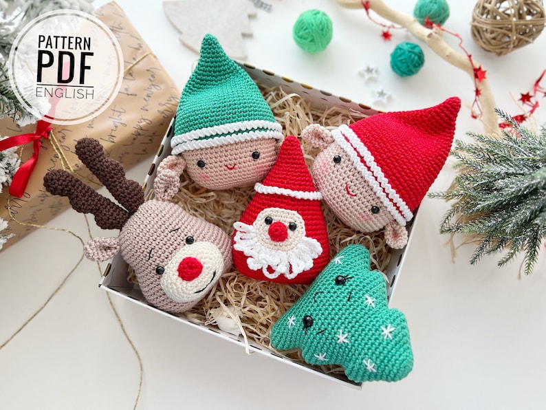 Crochet Christmas Ornaments: Elf, Christmas Tree, Santa and Reindeer /Pattern/PDF/English only/ Christmas gift, Christmas Decoration Toys image 1