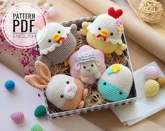 Crochet Easter Decoration: Chicken, Bunny, Sheep and Eggs/Pattern/PDF/English only/ Amigurumi toys, Easter Toys, Easter Decoration Toys