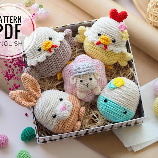 Juguetes de Pascua a crochet: Patrón de pollo, conejo, oveja y huevo (PDF)