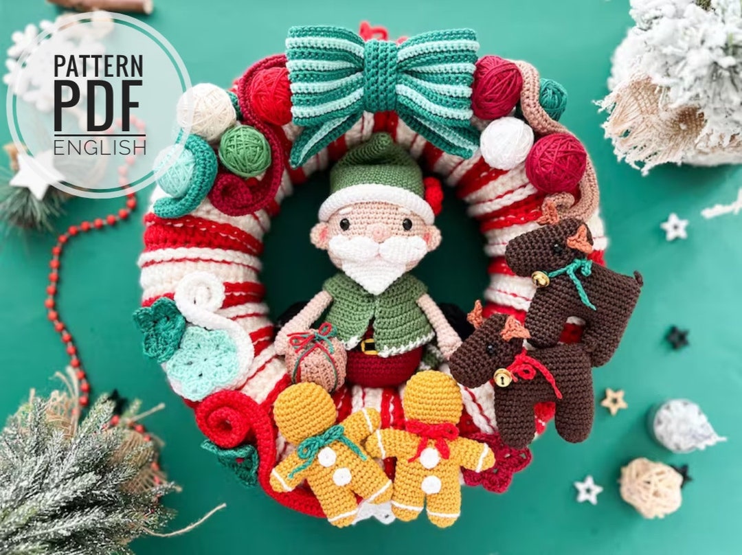 かぎ針編みのクリスマスリースのパターン：あみぐるみアドベント