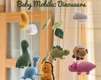 Móvil para bebé: Patrón de dinosaurios a crochet (PDF)