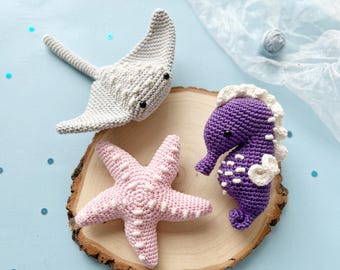 ハンドメイド　編みぐるみ　置物　インテリア　かぎ針編み　海の生き物 かぎ針編み海洋生物ジンベエザメかわいい編みぐるみ | iichi