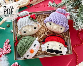 Häkelanleitung für Weihnachtsanhänger: Mrs. Claus, Elfe, Nussknacker, Schneemann (PDF)