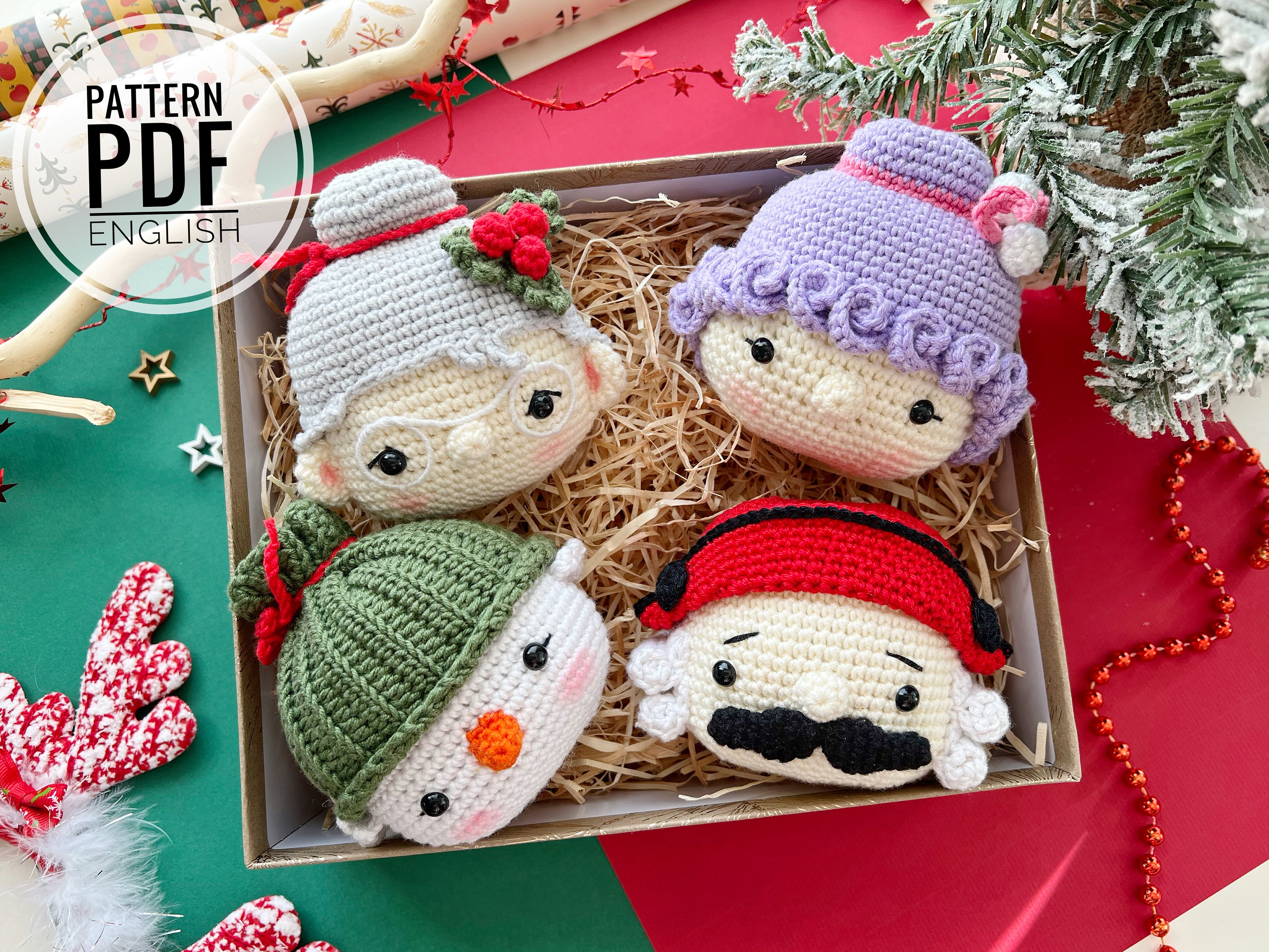 Crochet Christmas Decoration: Mrs. Claus, Plum Sugar Fairy, Nutcracker and Snowman /Pattern/PFD/English only/Christmas toys, Christmas