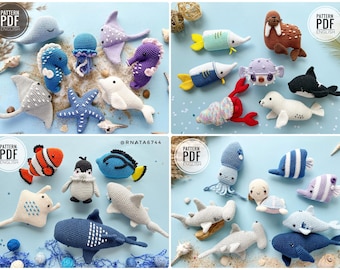 Meerestiere Häkelanleitung: Amigurumi Spielzeug, Bündel (PDF)