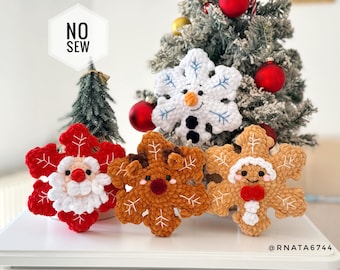 Modèle de flocons de neige au crochet sans couture | Père Noël, bonhomme en pain d'épice, bonhomme de neige et renne | Amigurumi de Noël (PDF)