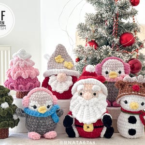 Schema natalizio all'uncinetto 5 in 1: Babbo Natale, pupazzo di neve, albero, pinguino, gnomo (PDF)