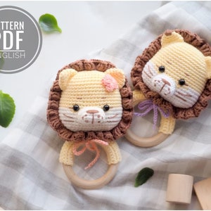 Crochet Lion Teether/Rattle and Pacifier Clip /Pattern/PDF/English only/ Amigurumi, Baby toy, Plush toy, Newborn toy, Baby shower, Lion toy