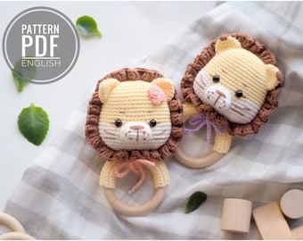 Crochet Lion Teether/Rattle and Pacifier Clip /Pattern/PDF/English only/ Amigurumi, Baby toy, Plush toy, Newborn toy, Baby shower, Lion toy
