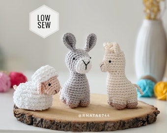 Low-Sew Crochet Mini Animals: Alpaca, Donkey & Sheep Amigurumi Pattern (PDF)