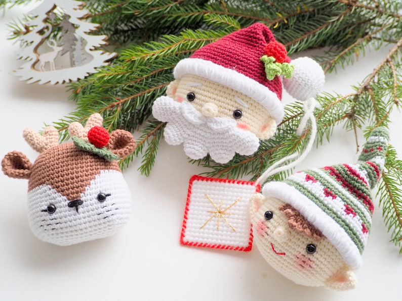 Crochet Christmas decoration: Elf, Santa, Reindeer and Cupcake,/Pattern/ English only/ Amigurumi, Christmas ornaments, Christmas Tree Decor image 3