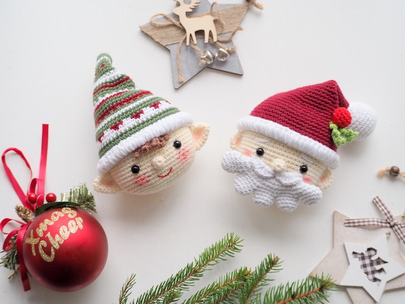 Crochet Christmas decoration: Elf, Santa, Reindeer and Cupcake,/Pattern/ English only/ Amigurumi, Christmas ornaments, Christmas Tree Decor image 5