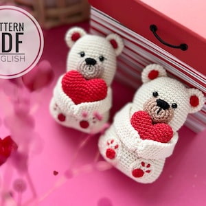 Ours au crochet pour la Saint-Valentin/Motif/PDF/Anglais uniquement/ Jouet pour la Saint-Valentin, ours pour la Saint-Valentin, Amigurumi, ours au crochet avec coeur