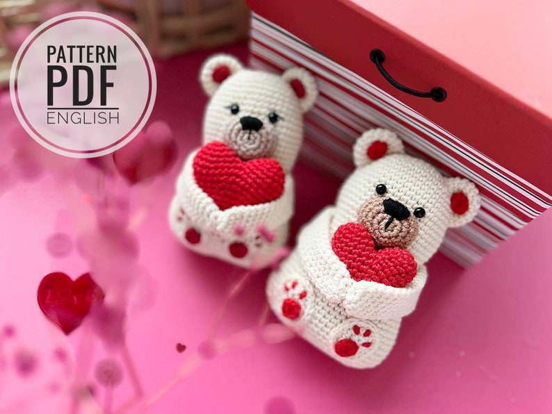 Crochet Valentines Bear /Pattern/PDF/English only/ Valentines toy, Valentines Bear, Amigurumi, Crochet Bear with Heart image 1