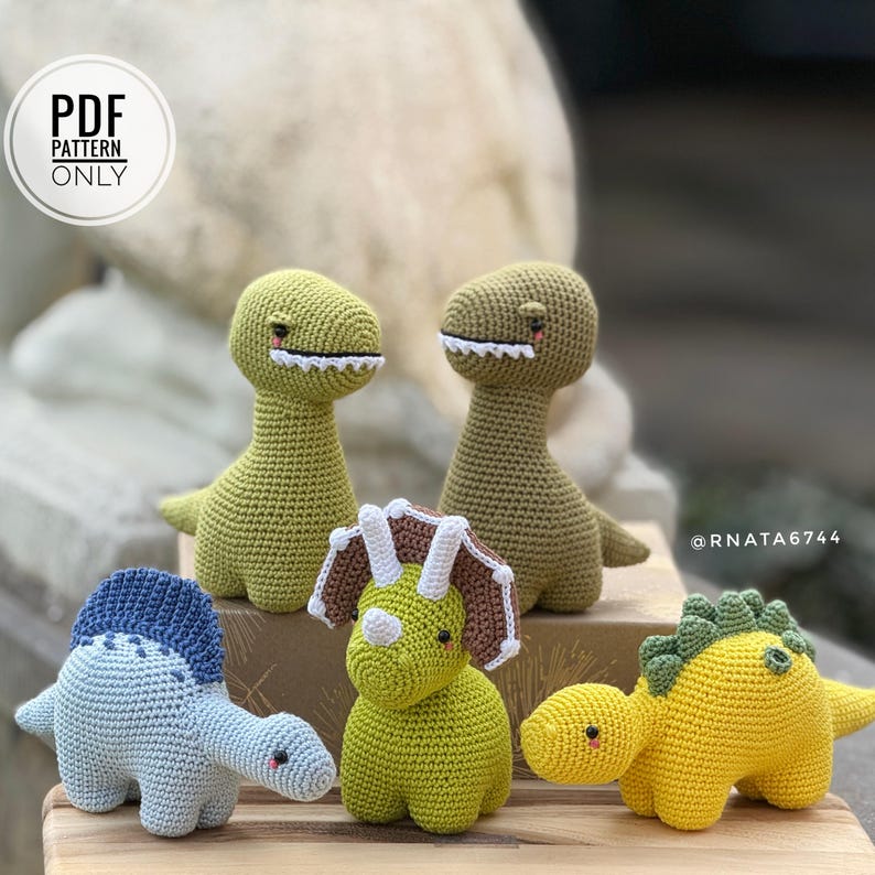 Crochet Baby Dinosaurus: T-Rex, Triceratops, Brontosaurus, Stegosaurus Pattern (PDF) image 2