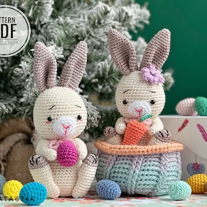 Crochet Easter Bunny in basket with eggs and carrot/Pattern, PDF, only English/Easter Bunny Pattern, Easter Gifts, Easter Toys