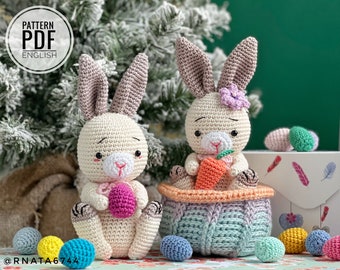 Crochet Easter Bunny in basket with eggs and carrot/Pattern, PDF, only English/Easter Bunny Pattern, Easter Gifts, Easter Toys