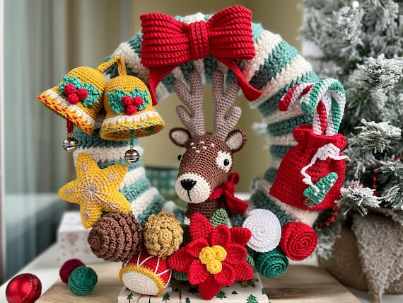 クリスマスリース☆トナカイ かぎ針編みのクリスマスリースのパターン：トナカイ（PDF