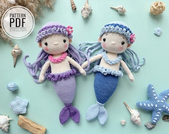 Crochet Mermaid/Pattern/PDF/English only/Amigurumi, Mermaid toy, Crochet Toys, Baby mermaid, Mermaid Girl, Sea Animals, Sea Toys, Mermaid