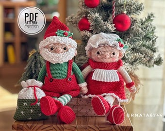 Patrón de ganchillo para muñecos de Papá Noel y Mamá Noel, PDF de amigurumi navideño