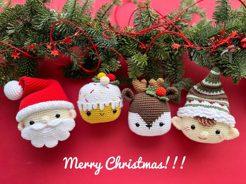 Crochet Christmas decoration: Elf, Santa, Reindeer and Cupcake,/Pattern/ English only/ Amigurumi, Christmas ornaments, Christmas Tree Decor image 10