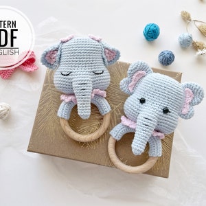 Crochet Elephant teethe/rattle/holder /Pattern/PDF/English, German only/ Amigurumi, Baby shower, Baby toy, Newborn, Plush toy, Newborn Toy