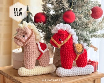 Patrón de amigurumi para caballito mecedora navideño de ganchillo con pocas puntadas (PDF)