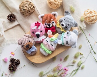 かぎ針編みのミニ動物柄セット：30個のあみぐるみベビーおもちゃ（PDF