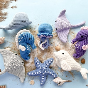 Meerestiere gehäkeln: Seepferd, Qualle, Beluga, Wal, Seestern und Stachelrochen/Muster/PDF/Englisch nur/ Amigurumi, Meerestiere Bild 3