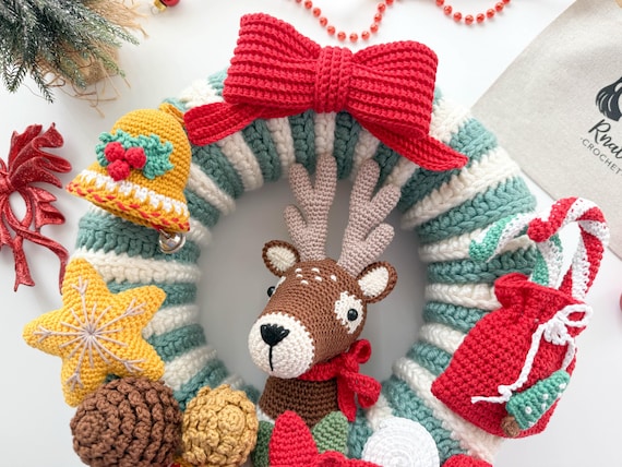 かぎ針編みのクリスマスリースのパターン：トナカイ（PDF