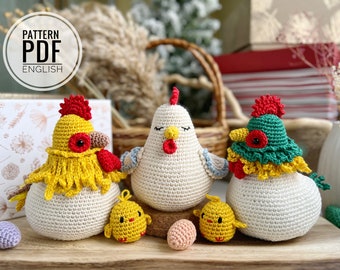 Crochet Easter Decoration: chicken and roosters with egg and baby chick /Pattern/PDF/English only/ Amigurumi, Easter toys, Easter Decoration