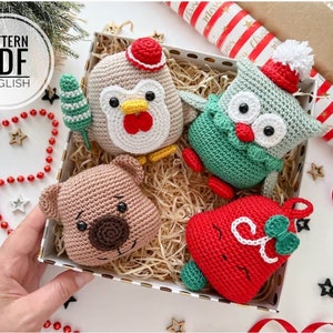 Christmas Crochet Ornaments: Owl, Penguin, Bell and Bear /Pattern/PDF/English only/ Christmas Ornament toys, Christmas gifts, Christmas Tree