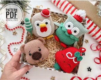 Schema per decorazioni natalizie all'uncinetto: gufo, pinguino, campana, orso (PDF)