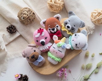 Crochet mini toys: dog, flamingo, unicorn, cat, red panda and raccoon/Pattern/PDF/English only/ Amigurumi, Mini Toys, Baby Shower Toys