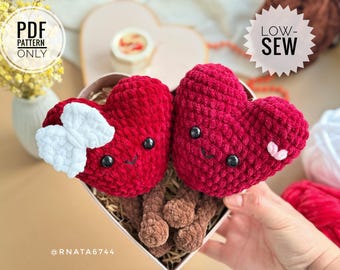 Crochet Valentine Plush Heart Low-Sew Pattern  (PDF)