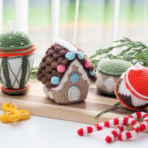 Crochet Christmas Ornaments: flashlight, gingerbread house, star, heart, glove, sock, candy and drum/Pattern/English only/PDF, Christmas image 6