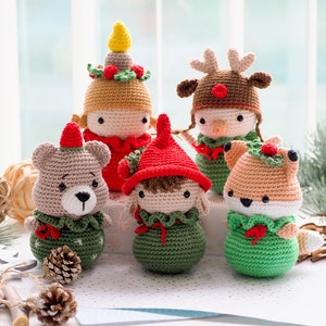Crochet Christmas Ornaments Pattern: Elf, Bear, Fox, Candle, Snowman (PDF)