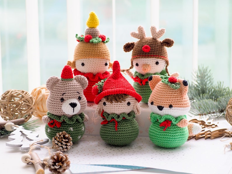 Crochet Christmas Ornaments: Elf, Bear, Fox, Candle and Snowman /Pattern/PDF/English, German only/ Christmas gift, Christmas ornament toys image 1