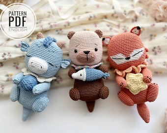 Crochet Cuddling Toys: Fox, Dinosaur and Otter /Pattern/PDF/English only/ Amigurumi, Pattern Fox, Pattern Dino, Pattern Otter, Cuddly Toys