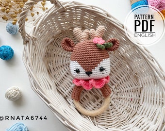 Häkelanleitung für Rentierrassel, Babyspielzeug (PDF)