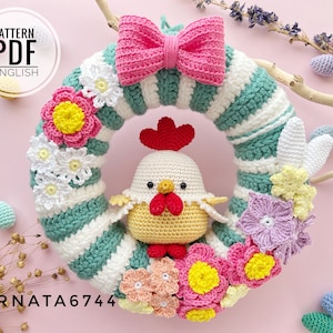 Crochet Easter Wreath with Chick and Flowers/Pattern, PDF, English only/Easter Decor/Easter Toys, Easter home Decoration, Easter Ornaments