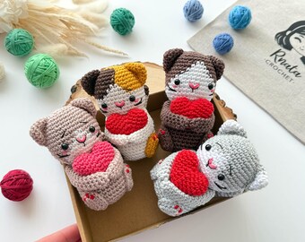 かぎ針編みミニ猫パターン：7種類の編み方ができるあみぐるみ（PDF