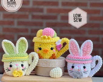 Osterkorb gehäkelt: Hase, Huhn, Osterkrug-Muster (PDF)