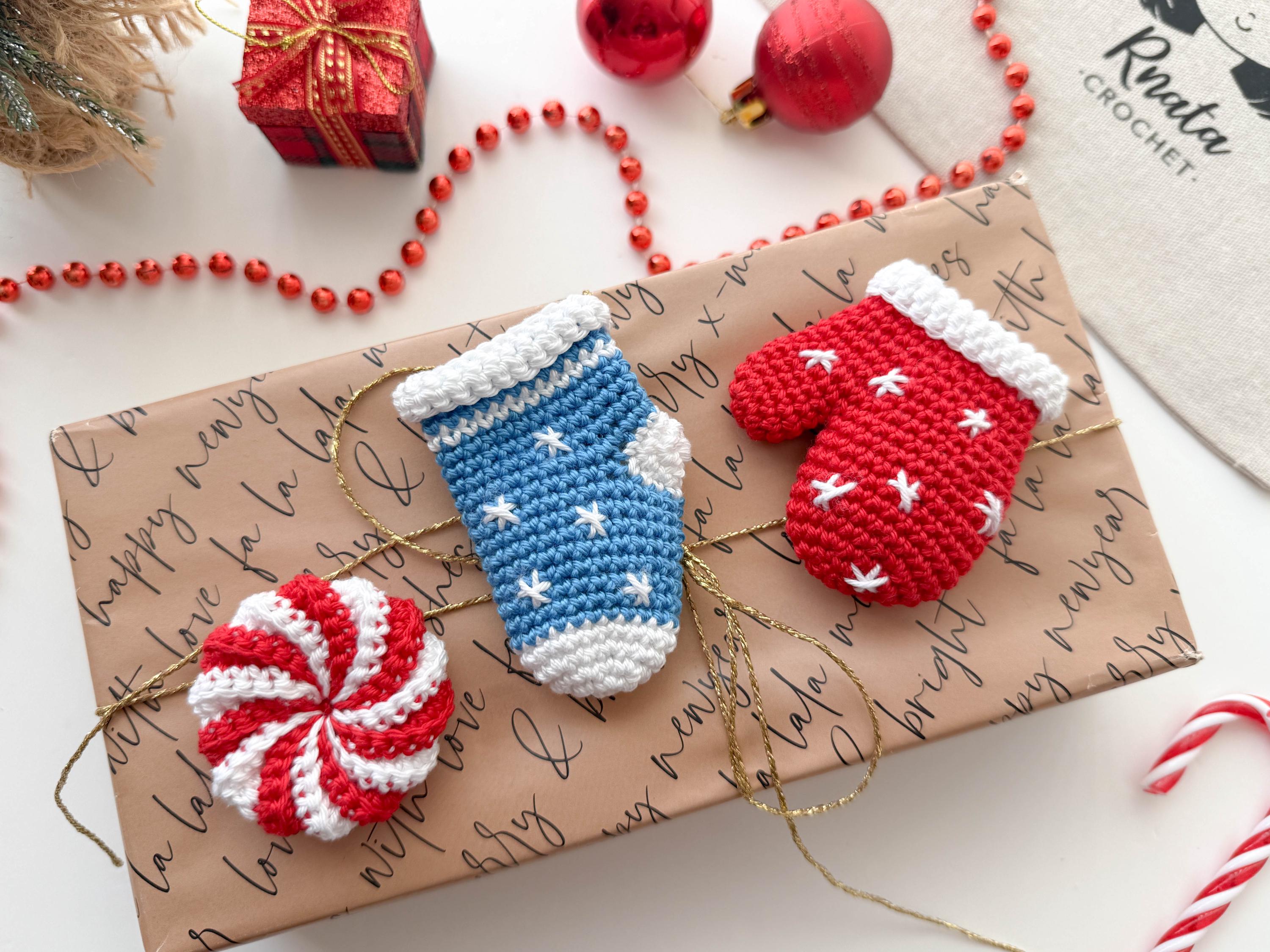 かぎ針編みのクリスマスガーランドオーナメントのパターン：ミニ（PDF