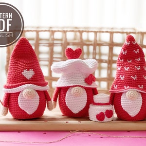 Crochet Valentine Gnomes /Pattern/PDF/English only/ Valentine's toy, Valentine's gift, Valentine Gnomes, Gnome Pattern, Amigurumi