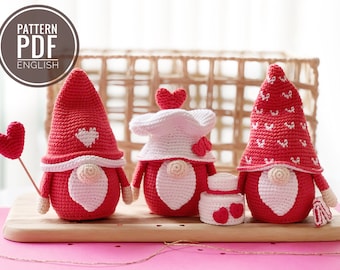 Crochet Valentine Gnomes Pattern: Amigurumi Gnomes (PDF)