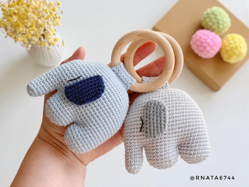 Patrón de ganchillo para sonajero de elefante y clip para chupete (PDF) imagen 8