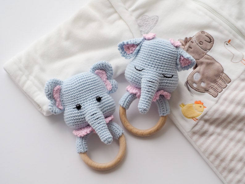 Crochet Elephant teethe/rattle/holder /Pattern/PDF/English, German only/ Amigurumi, Baby shower, Baby toy, Newborn, Plush toy, Newborn Toy image 5