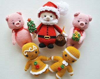 Crochet Christmas Decoration: Santa, Piggi and Gingerbread, Pattern, PDF, English, Amigurumi