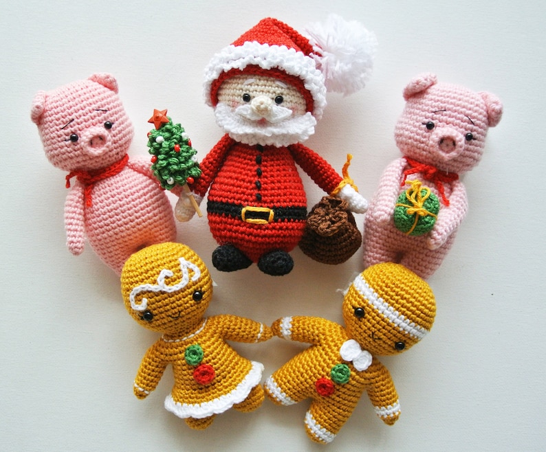 Crochet Christmas Decoration: Santa, Piggi and Gingerbread, Pattern, PDF, English, Amigurumi image 1